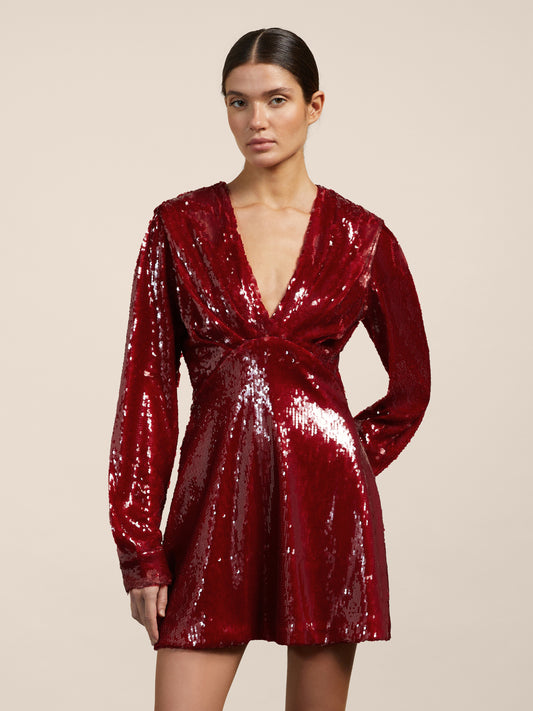 SHORT DRESS WITH SEQUINE - CERISE - Check Active | Pence 1979