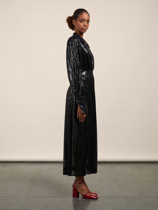 LONG DRESS WITH SEQUINE - BLACK - Check Active | Pence 1979