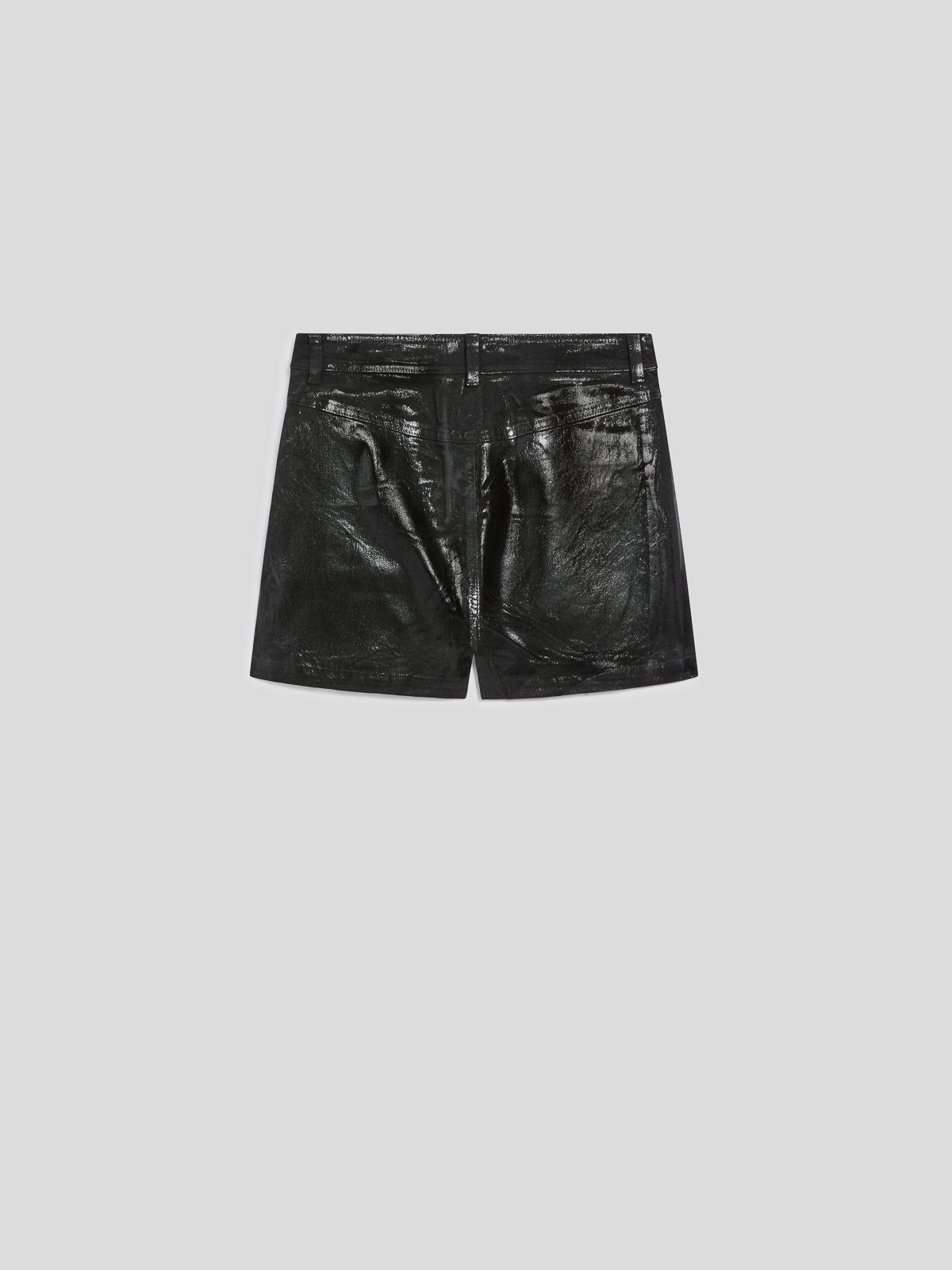 MINI SKIRT SHORTS WITH POCKETS IN DENIM WITH METALLIC COATING BLACK