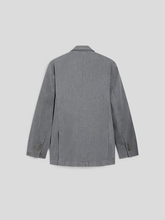 REGULAR-FIT DOUBLE-BREASTED JACKET IN GREY COMFORT DENIM - LONDON GREY - Men′s Blazers | Pence 1979