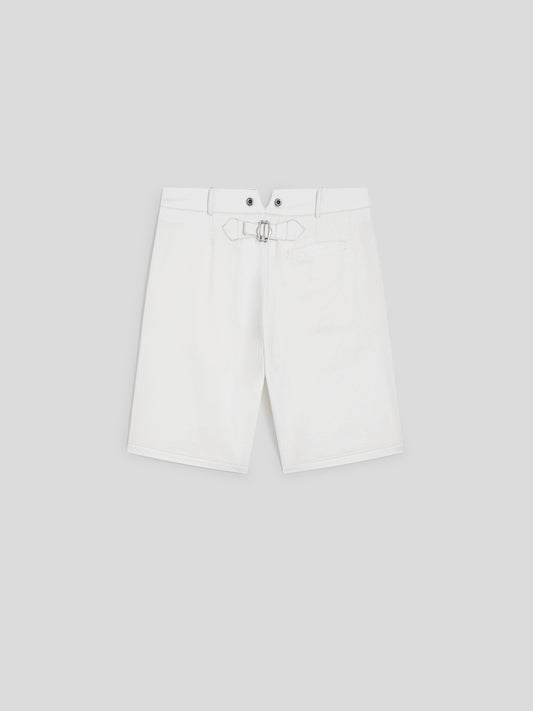 RELAXED-FIT BERMUDA SHORTS IN WHITE COMFORT DENIM WITH WORKER DETAILS - PURE WHITE - Check Active | Pence 1979