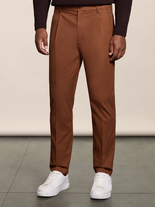 REGULAR FIT CHINO PANT WITH SINGLE PLEAT TOBACCO - TOBACCO - Check Active | Pence 1979