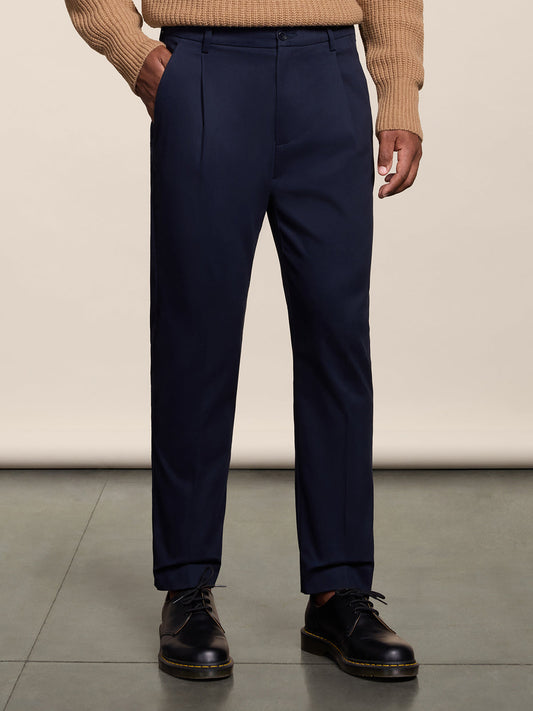 REGULAR FIT CHINO PANT WITH SINGLE PLEAT BLUE NAVY - BLUE NAVY - Check Active | Pence 1979