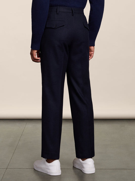 LOOSE-FIT NIGHT BLUE FLANNEL CHINO PANT WITH TWO PLEAT - NIGHT BLUE - Check Active | Pence 1979
