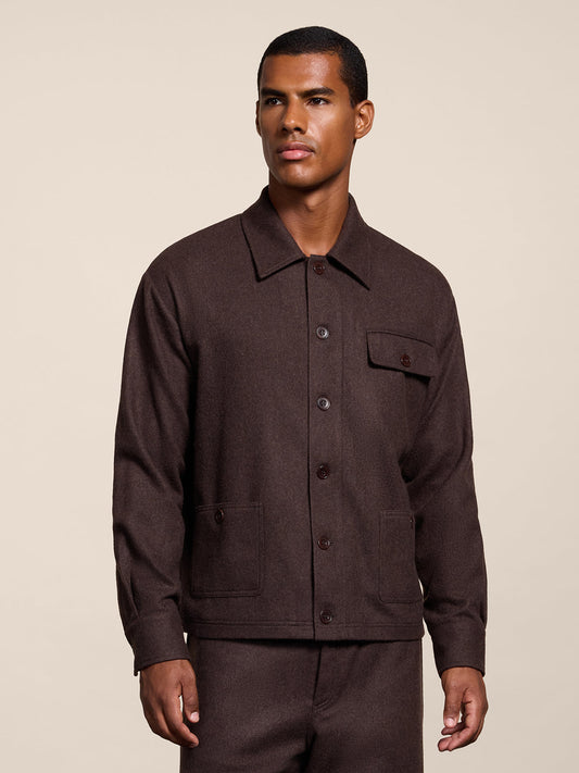 REGULAR FIT OVERSHIRT IN MARRON GLACE' FLANEL - MARRON GLACE' - Check Active | Pence 1979