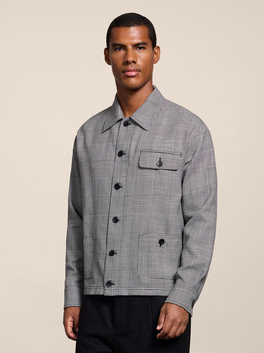 REGULAR FIT OVERSHIRT IN BLACK AND WHITE WOOL - BLACK AND WHITE - Check Active | Pence 1979