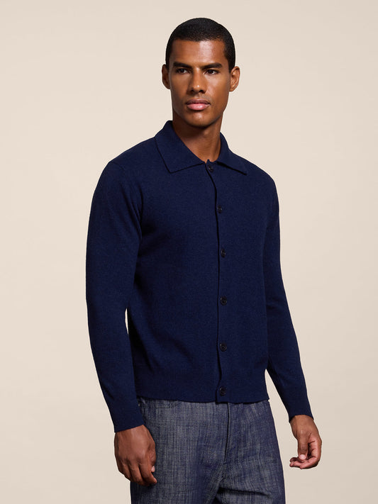 REGULAR FIT POLO SHIRT IN PRUSSIAN BLUE WOOL - PRUSSIAN BLUE - Check Active | Pence 1979
