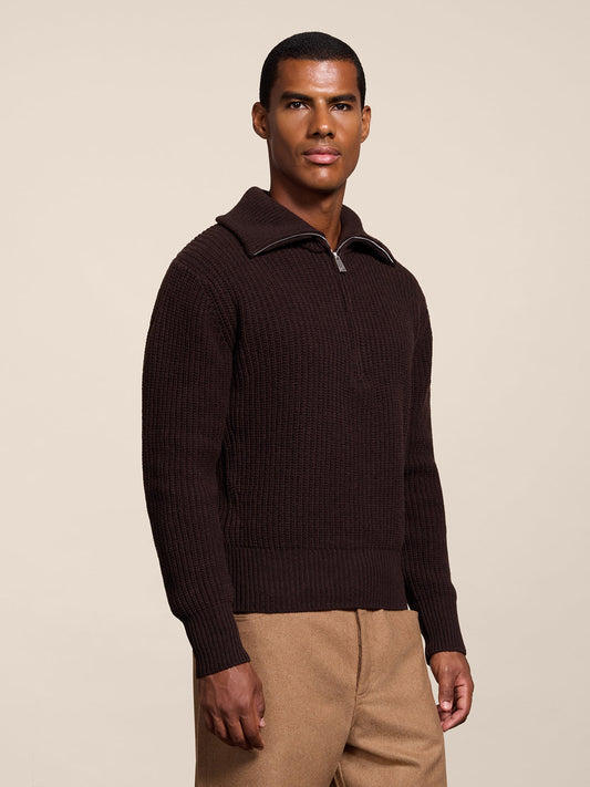 REGULAR FIT MAHOGANY WOOL SWEATSHIRT - MAHOGANY - Check Active | Pence 1979
