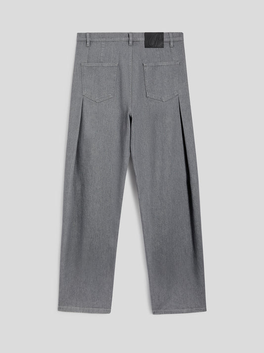 UNISEX RELAXED-FIT TROUSERS IN GREY COMFORT DENIM WITH PLEATS - LONDON GREY - Men′s Bottomwear | Pence 1979