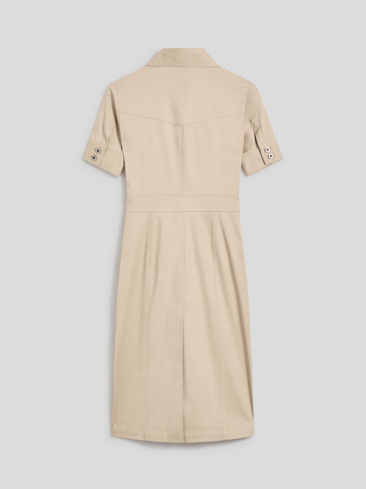 SLIM-FIT MIDI SHORT-SLEEVED DRESS IN COLONIAL COTTON WITH POCKETS - COLONIAL - promo code | Pence 1979