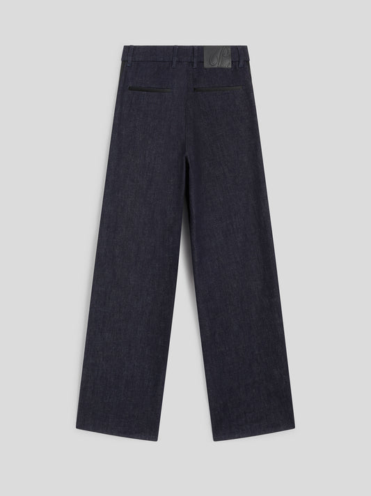 HIGH-WAISTED REGULAR-FIT TROUSERS IN DARK BLUE COMFORT DENIM WITH WORKMANSHIP - NIGHT BLUE - promo code | Pence 1979