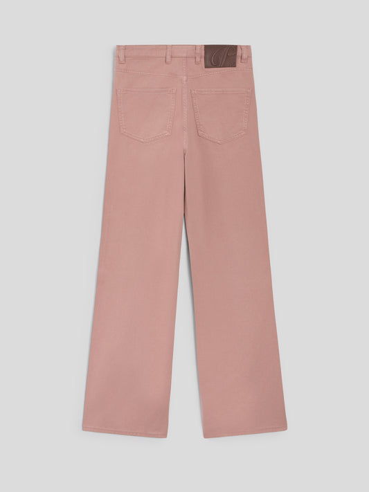 REGULAR FIT HIGH WAIST TROUSERS IN PINK TENCEL COTTON - DUSTY ROSE - Check Active | Pence 1979