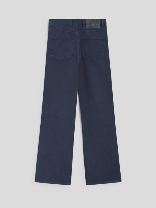REGULAR FIT HIGH WAIST TROUSERS IN DARK BLUE TENCEL COTTON - BLUE NAVY - Check Active | Pence 1979