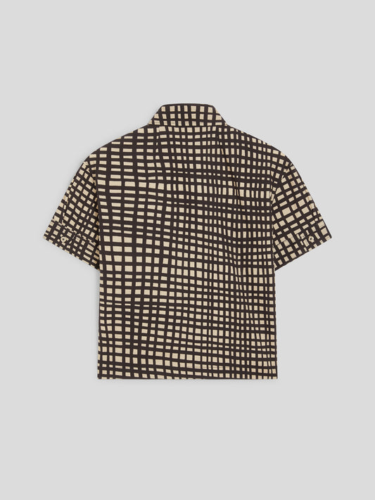 REGULAR-FIT SHORT-SLEEVED SHIRT IN SAND STRETCH POPLIN AND VICHY BLACK - SAND & BLACK VICHY - promo code | Pence 1979