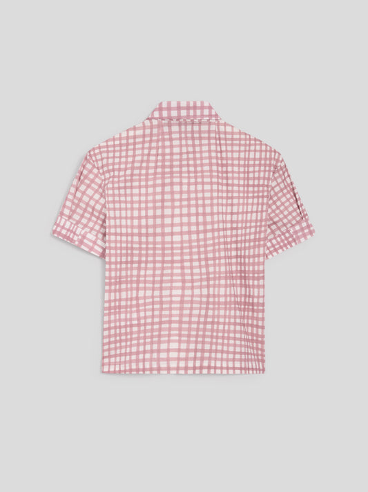 REGULAR-FIT SHORT-SLEEVED SHIRT IN VICHY PINK PRINTED STRETCH POPLIN - DUSTY ROSE VICHY - promo code | Pence 1979
