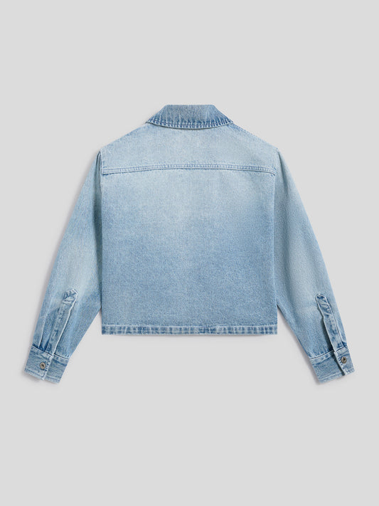 BOXY REGULAR-FIT OVERSHIRT IN LIGHT BLUE COTTON WITH POCKET - LIGHT BLUE - Women′s Clothing | Pence 1979