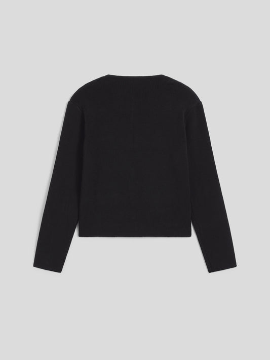 REGULAR FIT ROUND NECK VISCOSE KNIT JACKET WITH POCKETS BLACK COLOR - BLACK - promo code | Pence 1979