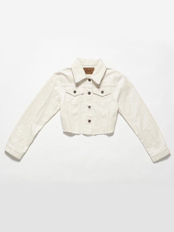 Cropped denim jacket opalescent effect