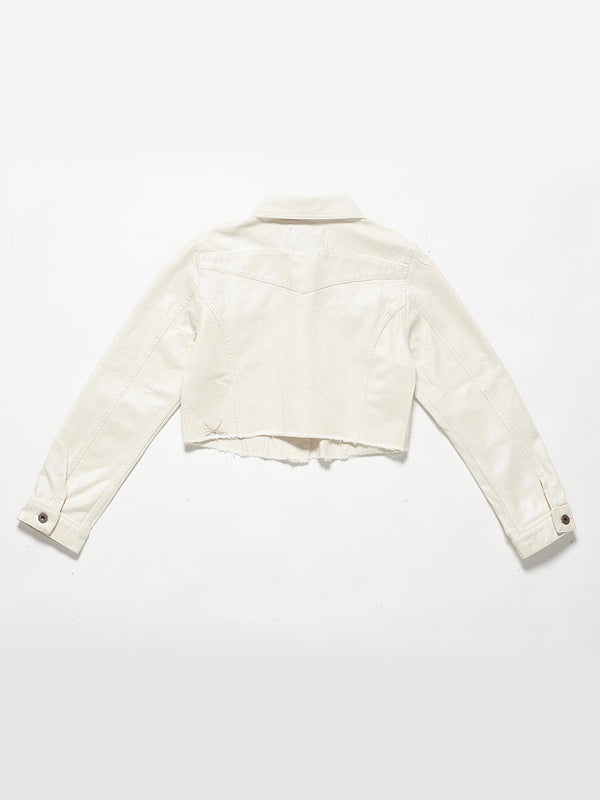Cropped denim jacket opalescent effect