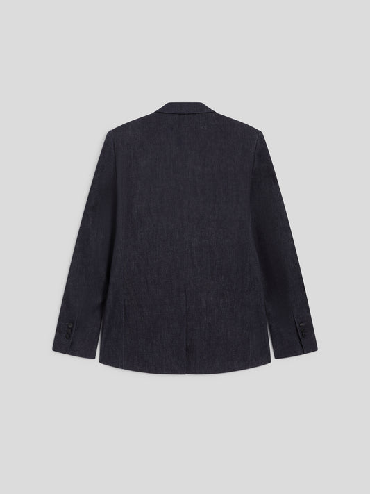 DARK BLUE COMFORT DENIM TUXEDO JACKET WITH SATIN DETAILS - NIGHT BLUE  - Check Active | Pence 1979