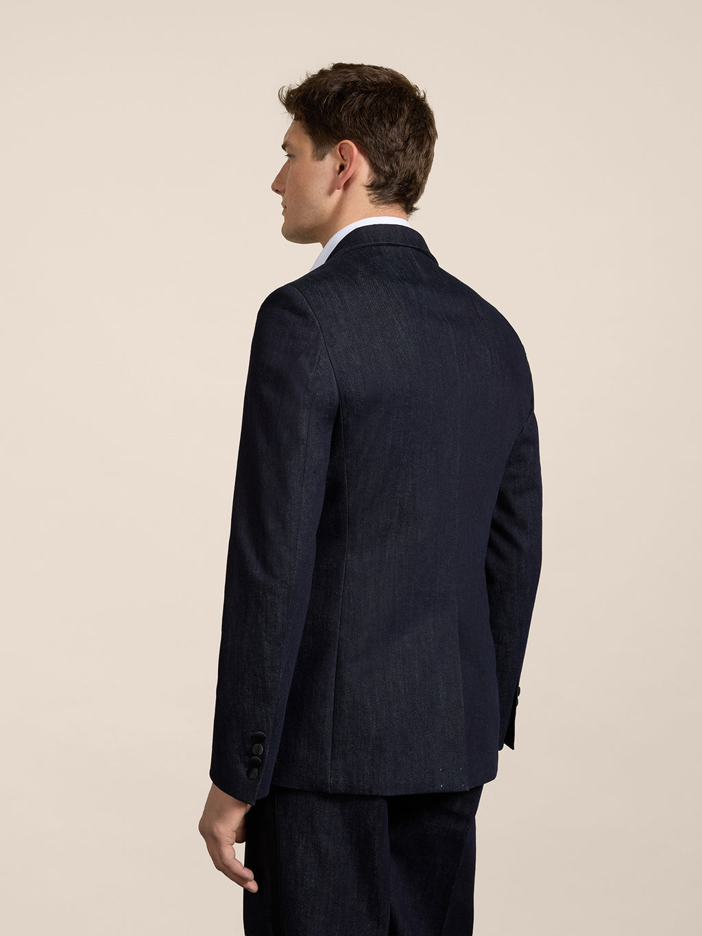 DARK BLUE COMFORT DENIM TUXEDO JACKET WITH SATIN DETAILS - NIGHT BLUE  - Men′s Blazers | Pence 1979