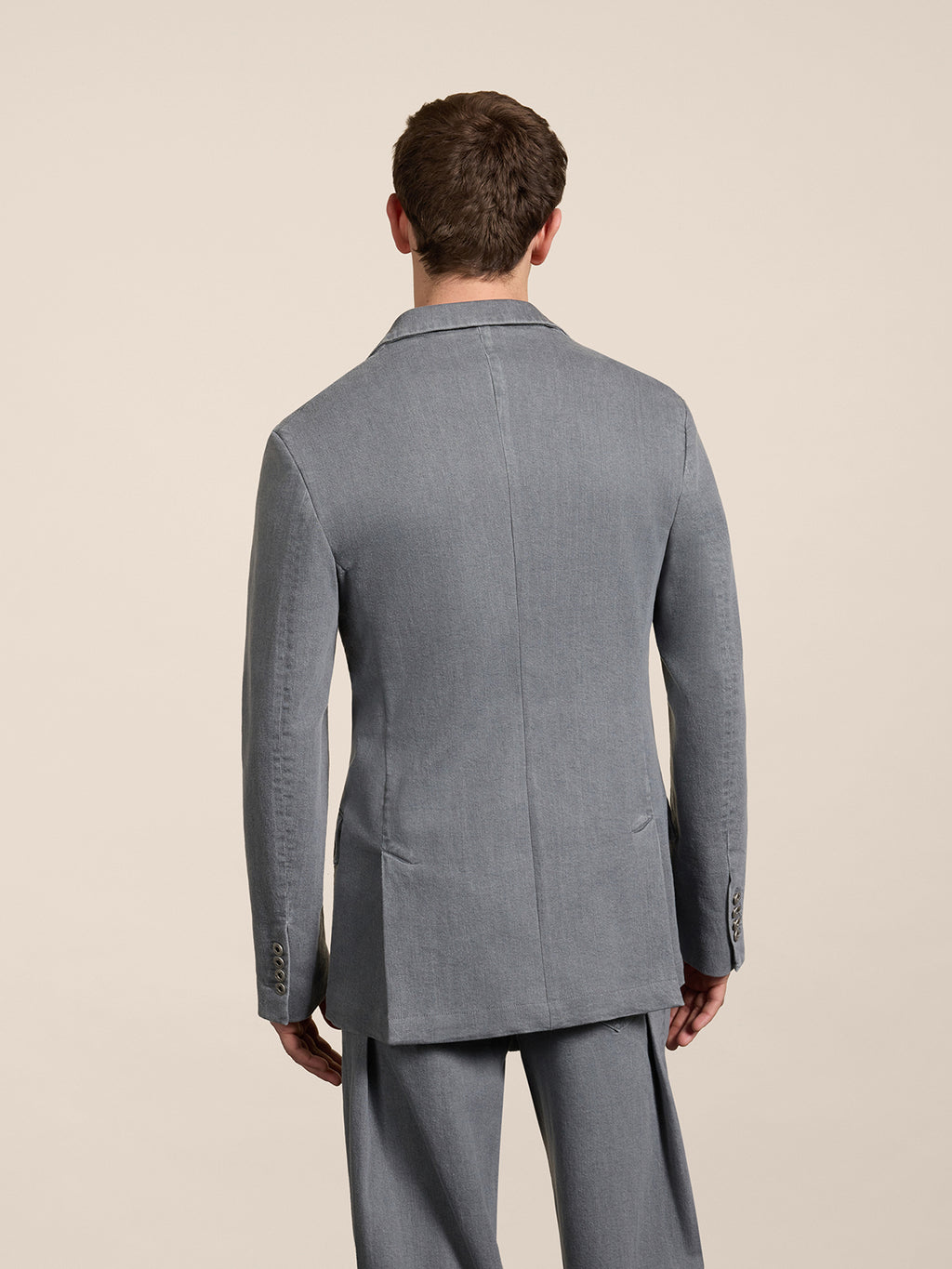 REGULAR-FIT DOUBLE-BREASTED JACKET IN GREY COMFORT DENIM - LONDON GREY - Check Active | Pence 1979
