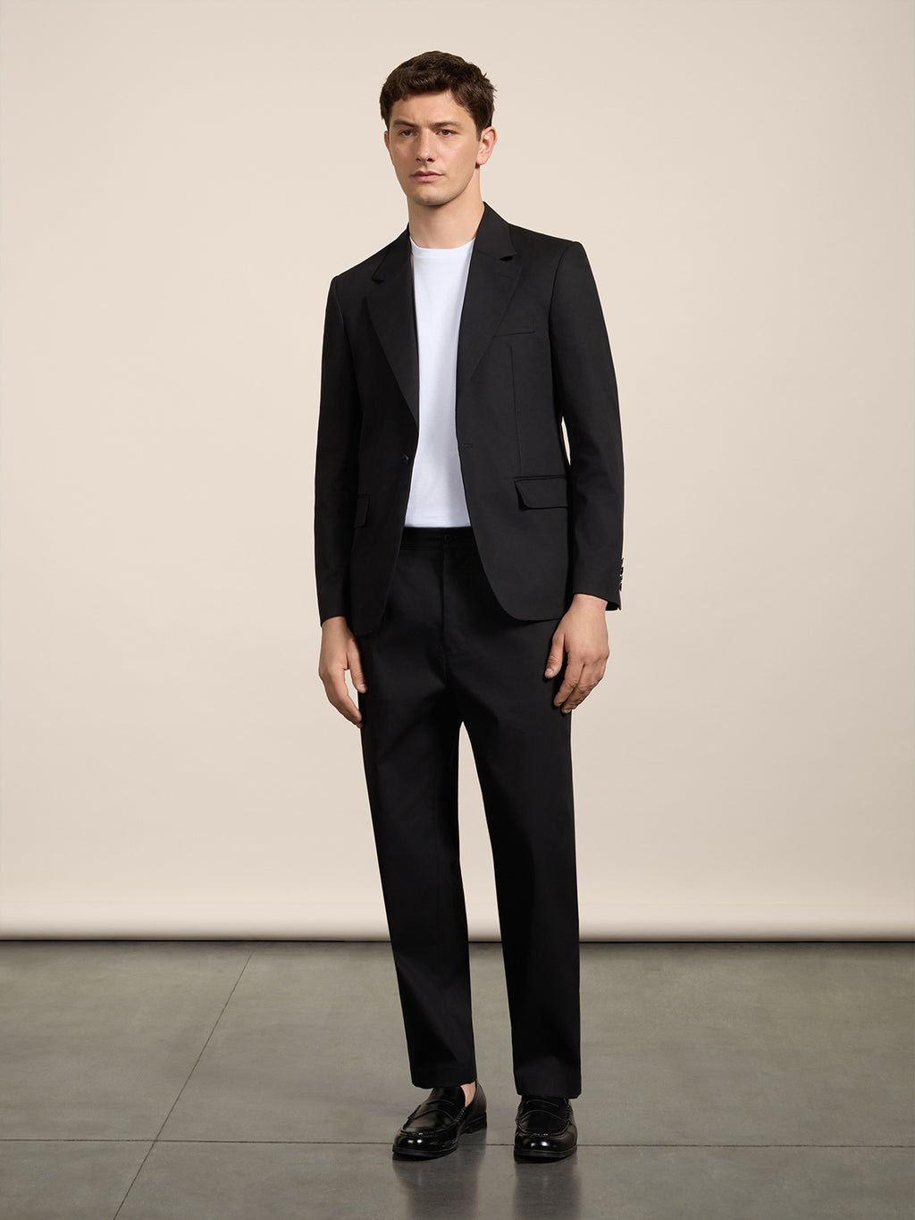 SINGLE-BREASTED REGULAR-FIT JACKET IN BLACK COTTON WITH CLASSIC LAPELS - DEEP BLACK - Men′s Clothing  | Pence 1979