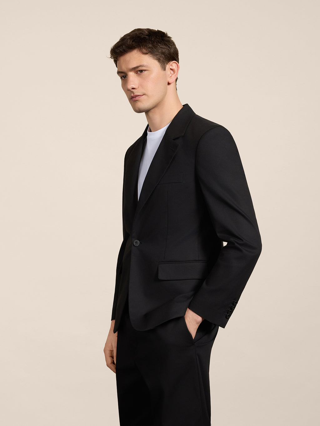 SINGLE-BREASTED REGULAR-FIT JACKET IN BLACK COTTON WITH CLASSIC LAPELS - DEEP BLACK - Men′s Clothing  | Pence 1979