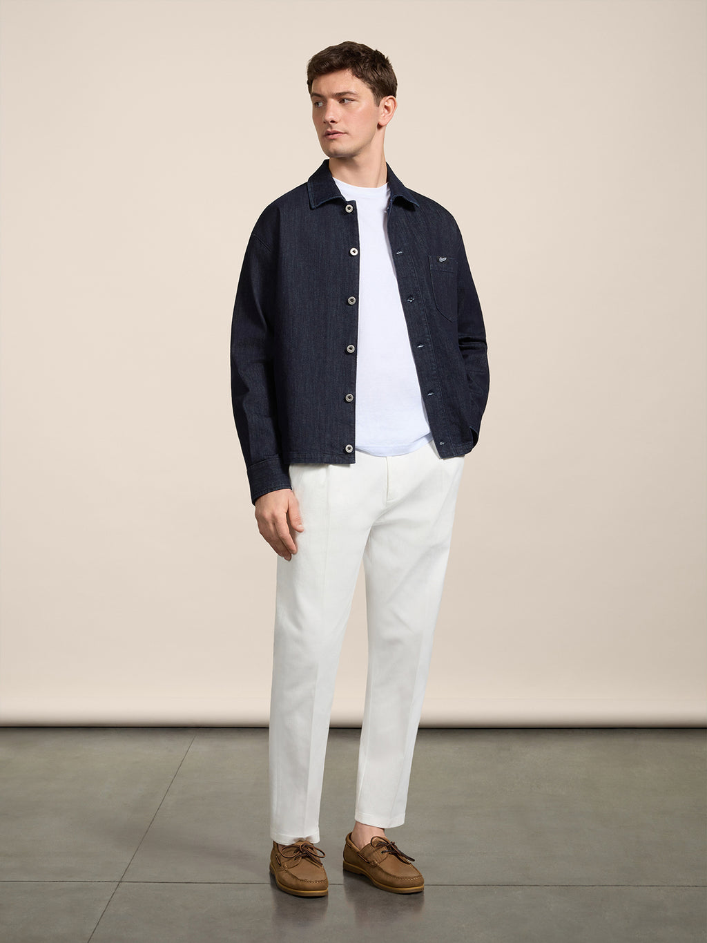 REGULAR-FIT CHINO TROUSERS IN WHITE COMFORT DENIM - PURE WHITE  - Check Active | Pence 1979