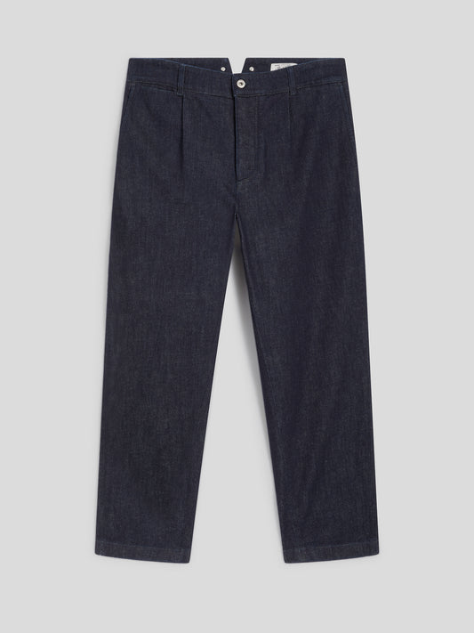 RELAXED-FIT TROUSERS IN DARK BLUE COTTON WITH WORKER DETAILS - NIGHT BLUE - Men′s Bottomwear | Pence 1979