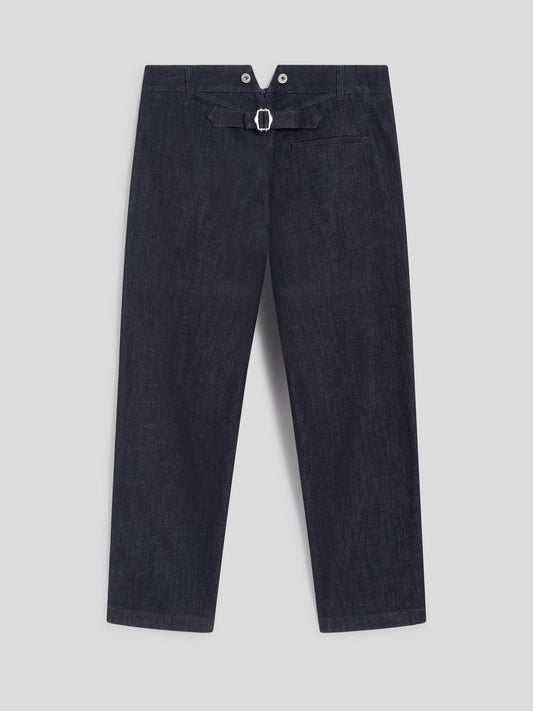 RELAXED-FIT TROUSERS IN DARK BLUE COTTON WITH WORKER DETAILS - NIGHT BLUE - Men′s Bottomwear | Pence 1979