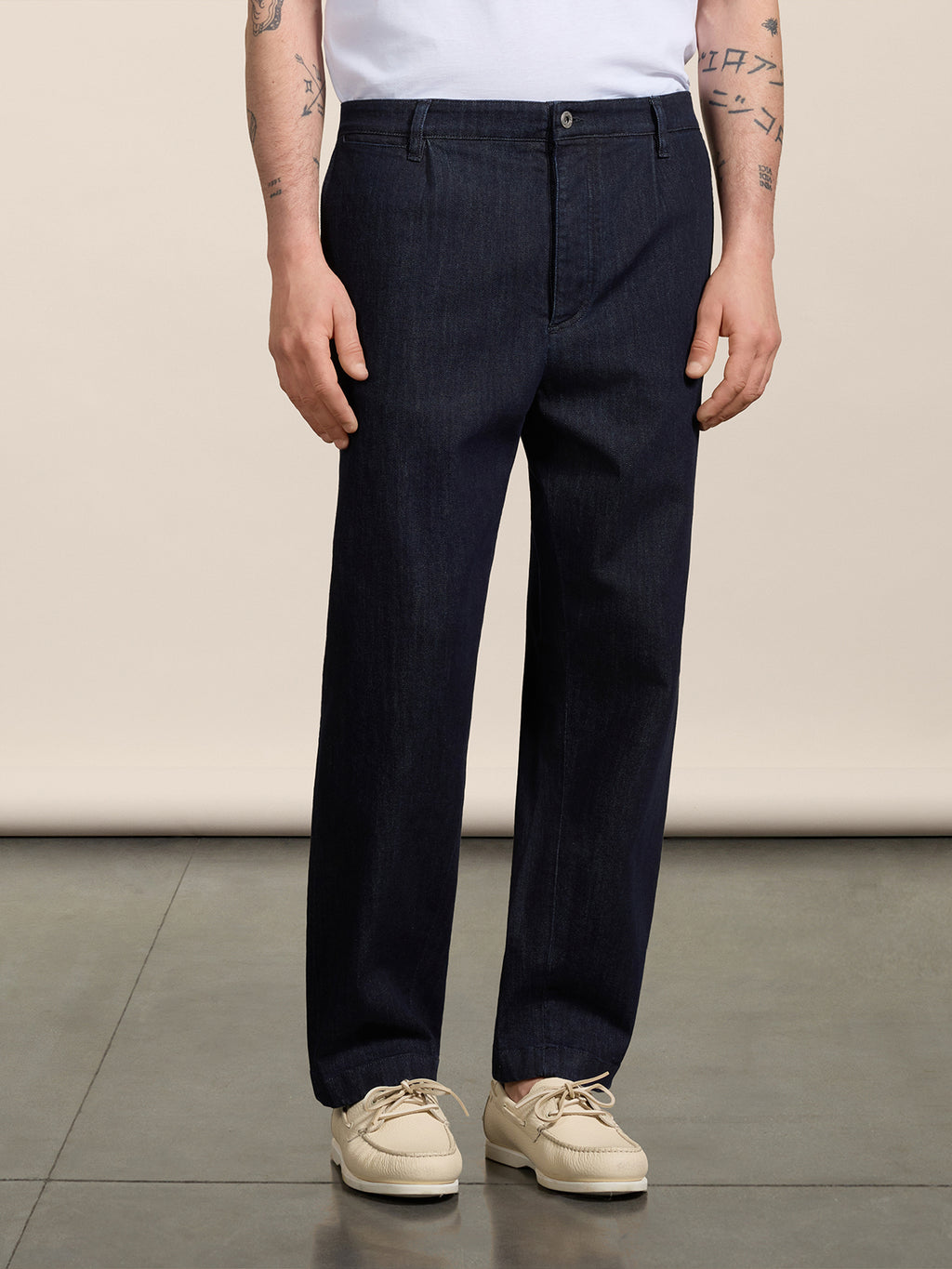 RELAXED-FIT TROUSERS IN DARK BLUE COTTON WITH WORKER DETAILS - NIGHT BLUE - Check Active | Pence 1979