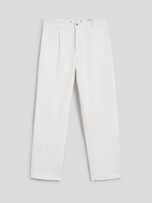 RELAXED-FIT TROUSERS IN WHITE COTTON - PURE WHITE - Check Active | Pence 1979