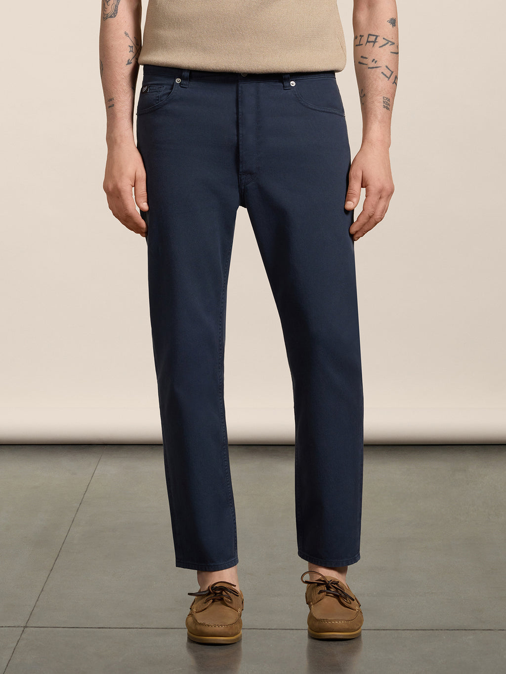 CARROT FIT TROUSERS IN DARK BLUE TENCEL COTTON - BLUE NAVY - Check Active | Pence 1979