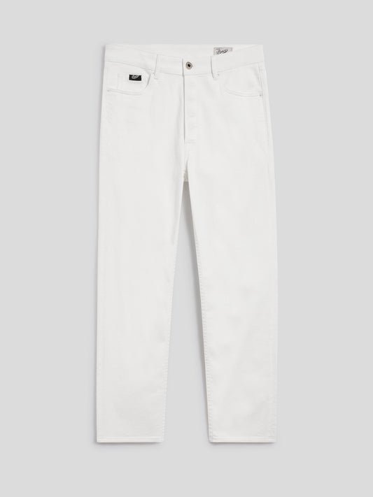 CARROT-FIT TROUSERS IN WHITE COMFORT DENIM - PURE WHITE - Check Active | Pence 1979