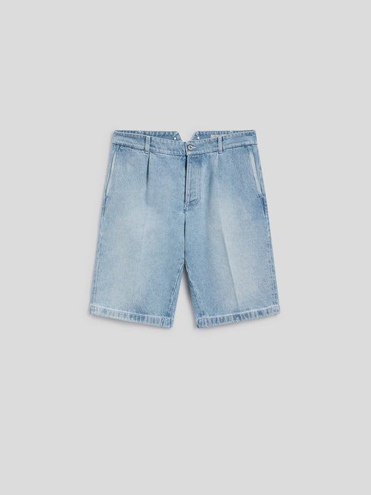 RELAXED-FIT BERMUDA SHORTS IN LIGHT BLUE DENIM WITH WORKER DETAILS - LIGHT BLUE - Check Active | Pence 1979