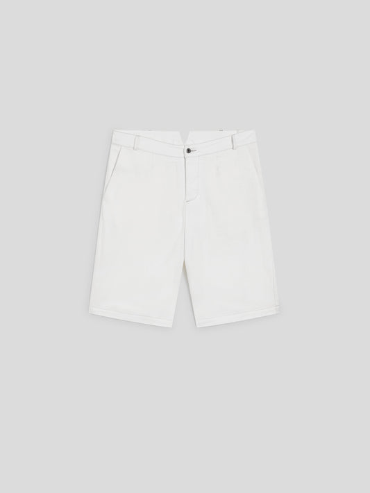 RELAXED-FIT BERMUDA SHORTS IN WHITE COMFORT DENIM WITH WORKER DETAILS - PURE WHITE - Check Active | Pence 1979