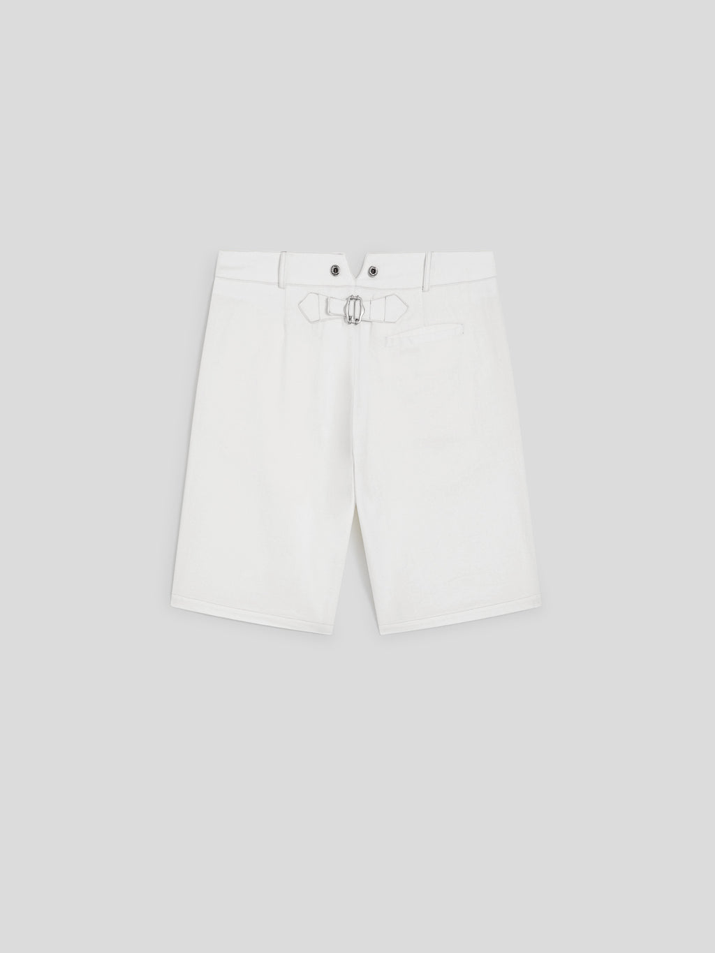 RELAXED-FIT BERMUDA SHORTS IN WHITE COMFORT DENIM WITH WORKER DETAILS - PURE WHITE - Men′s Bottomwear | Pence 1979