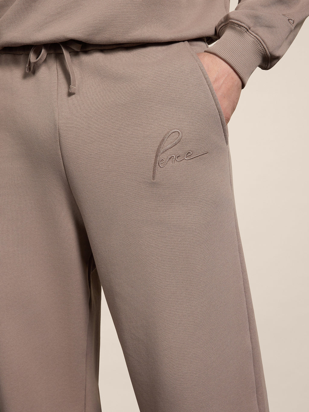 LOOSE-FIT TROUSERS IN TAUPE COTTON FLEECE WITH EMBROIDERY - TAUPE - Check Active | Pence 1979