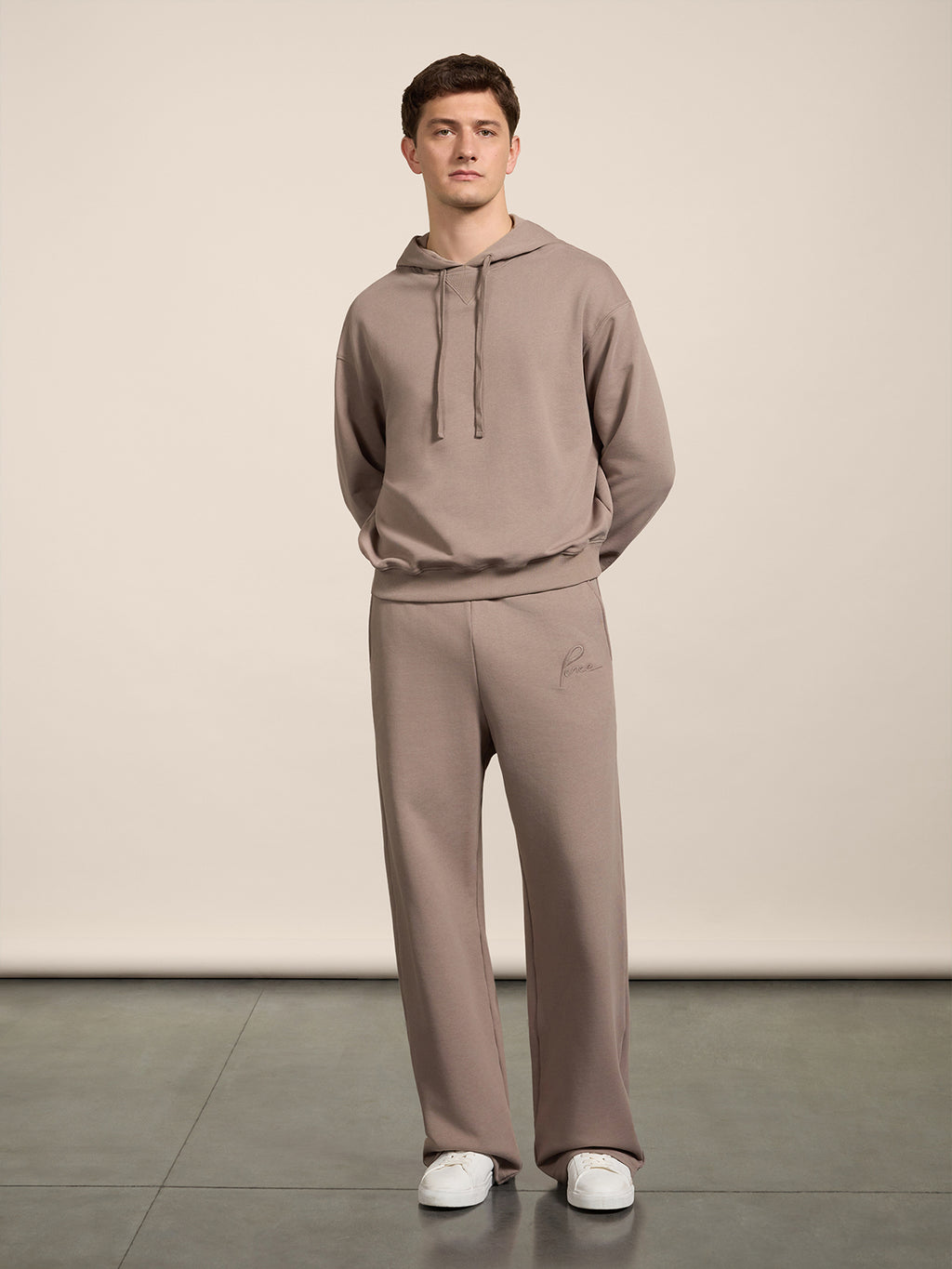LOOSE-FIT TROUSERS IN TAUPE COTTON FLEECE WITH EMBROIDERY - TAUPE - Check Active | Pence 1979