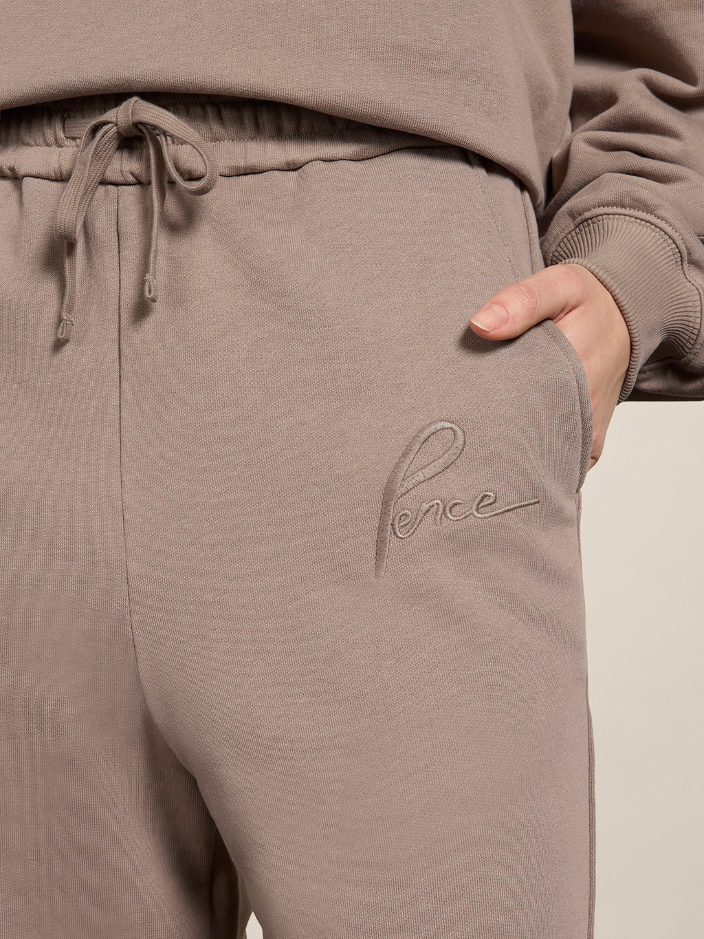 LOOSE-FIT TROUSERS IN TAUPE COTTON FLEECE WITH EMBROIDERY - TAUPE - Check Active | Pence 1979