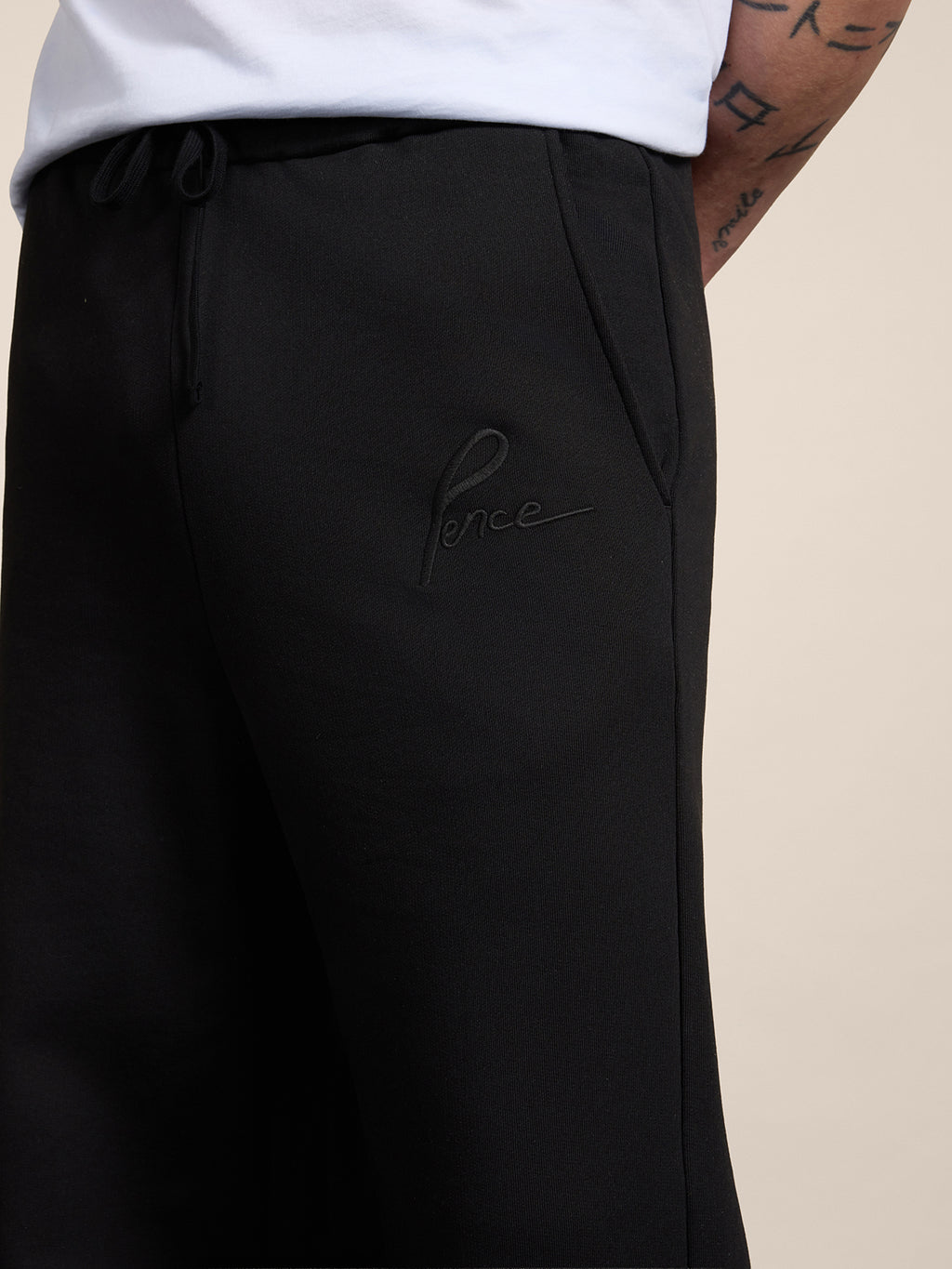 LOOSE-FIT TROUSERS IN BLACK COTTON FLEECE WITH EMBROIDERY - BLACK - Men′s Bottomwear | Pence 1979