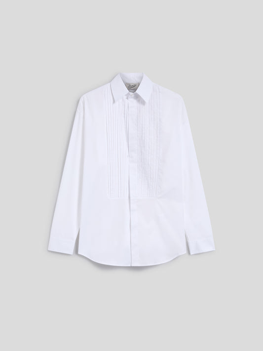 REGULAR-FIT SHIRT IN WHITE COTTON WITH PLASTRON TUXEDO - OPTICAL WHITE - Men′s Clothing  | Pence 1979