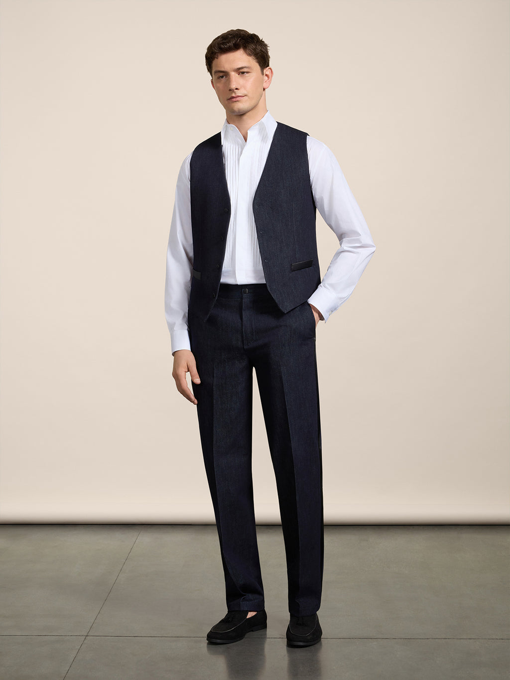 REGULAR-FIT SHIRT IN WHITE COTTON WITH PLASTRON TUXEDO - OPTICAL WHITE - Check Active | Pence 1979