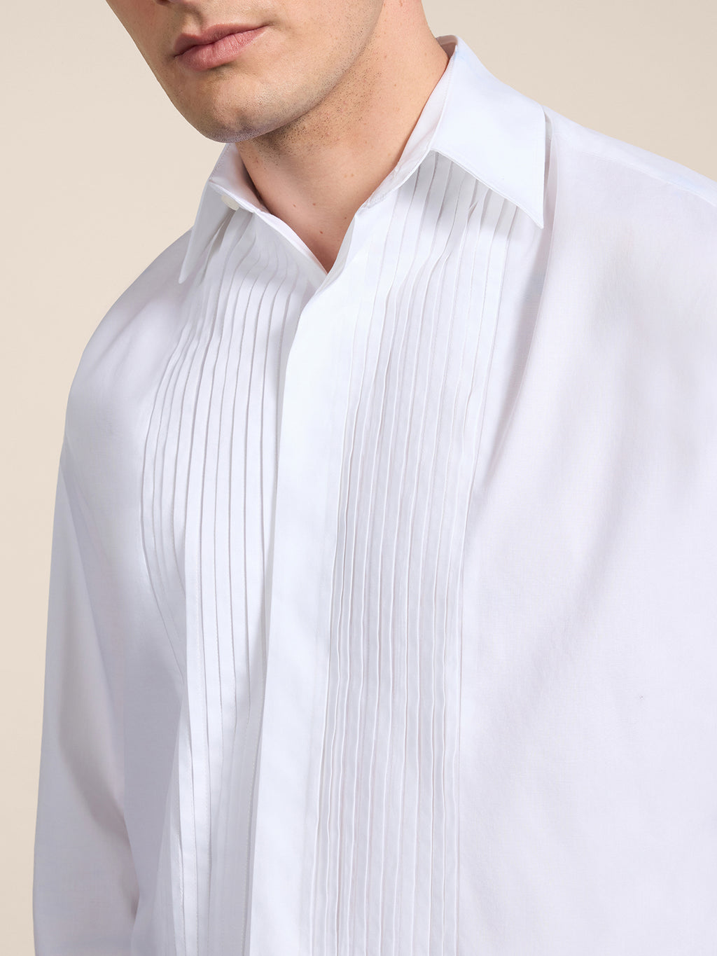 REGULAR-FIT SHIRT IN WHITE COTTON WITH PLASTRON TUXEDO - OPTICAL WHITE - Check Active | Pence 1979