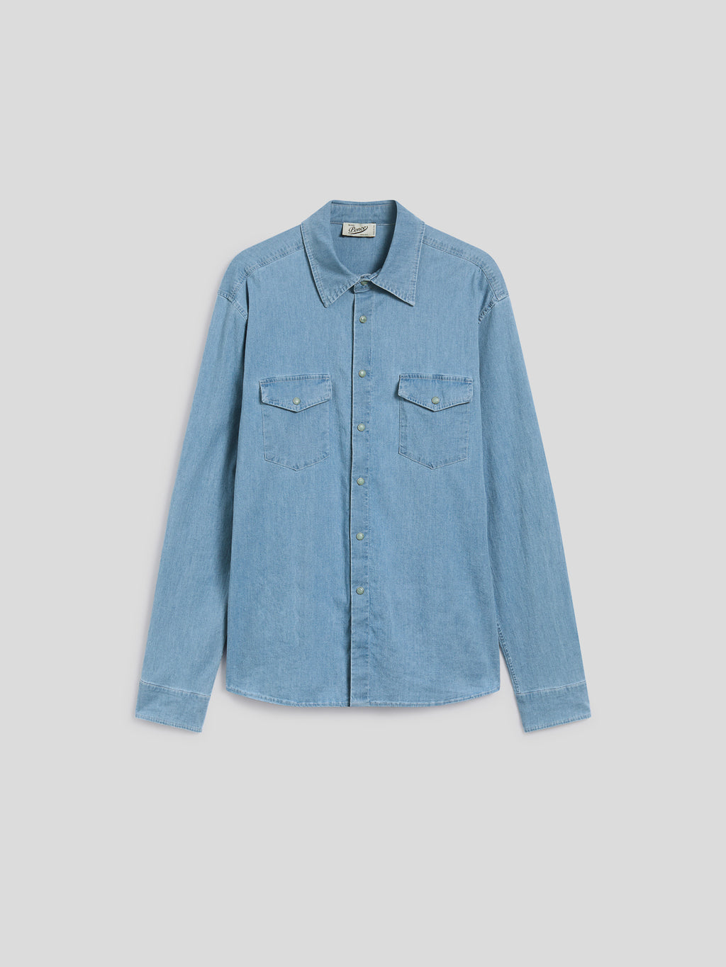 REGULAR-FIT SHIRT IN LIGHT MEDIUM BLUE COMFORT DENIM WITH POCKETS - MEDIUM LIGHT BLUE  - Check Active | Pence 1979