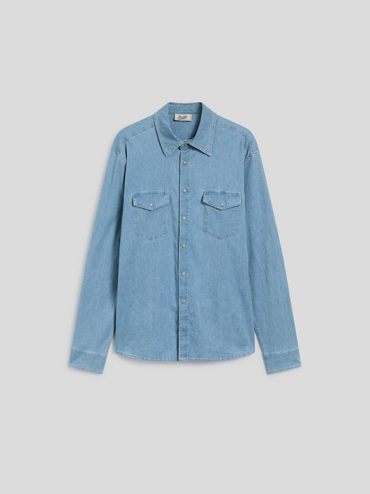 REGULAR-FIT SHIRT IN LIGHT MEDIUM BLUE COMFORT DENIM WITH POCKETS - MEDIUM LIGHT BLUE  - Men′s Clothing  | Pence 1979