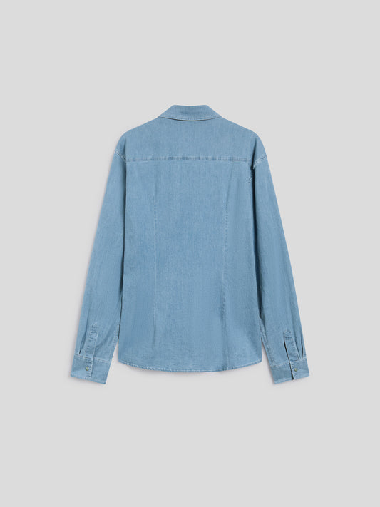 REGULAR-FIT SHIRT IN LIGHT MEDIUM BLUE COMFORT DENIM WITH POCKETS - MEDIUM LIGHT BLUE  - Men′s Clothing  | Pence 1979