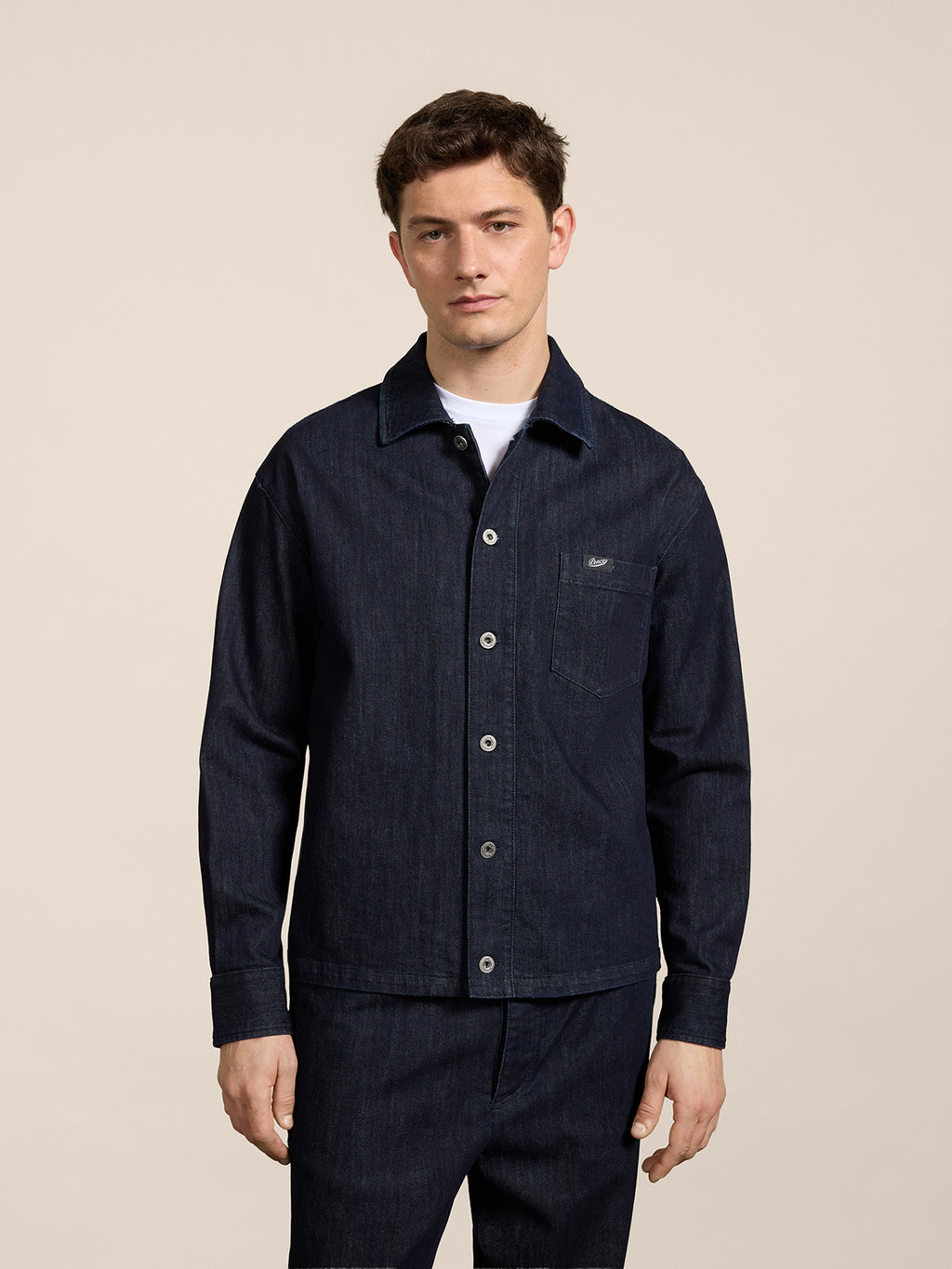 REGULAR-FIT OVERSHIRT IN DARK BLUE COMFORT DENIM WITH POCKET - NIGHT BLUE - Check Active | Pence 1979