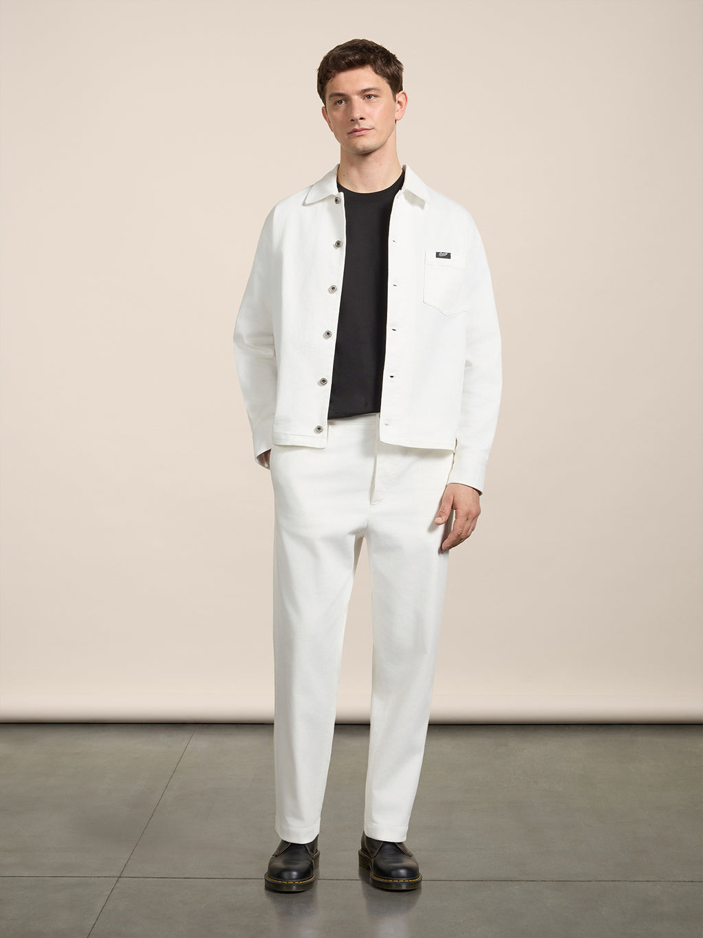 REGULAR-FIT WHITE COMFORT DENIM OVERSHIRT WITH POCKET - PURE WHITE - Check Active | Pence 1979